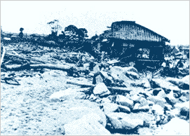 土石流による巨石・流木の堆積状況（神戸市灘区篠原本町・都賀川）