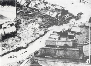 加古川支川美の川と二位谷川の合流部（ため池の決壊による二位谷川の災害）（三木市滑原付近）